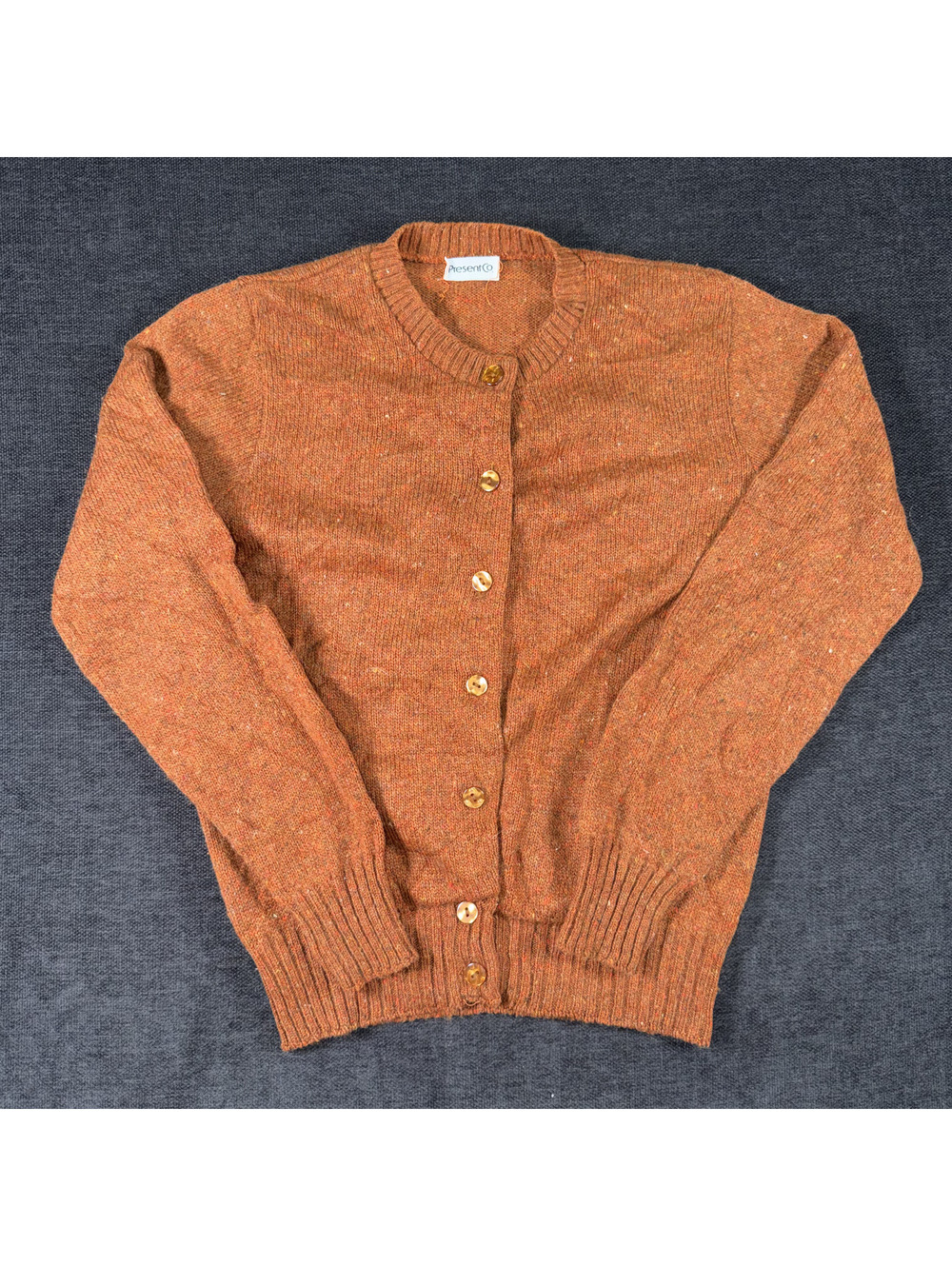 Vintage Present Co Orange Button-Up Wool Cardigan Sweater